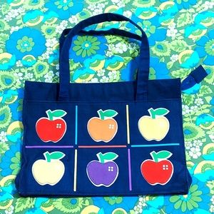 Vintage 80s Apple Bag Shoulder Purse Book Tote vtg medium Teacher apples